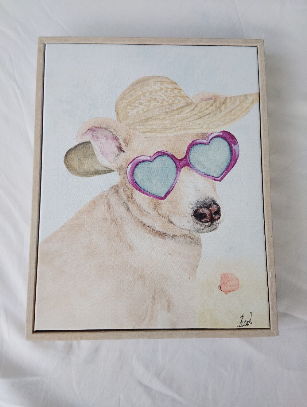 Stylish Dog Wall Art Print - Pink Sunglasses & Straw Hat